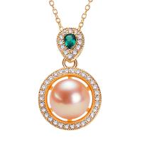 Freshwater Pearl Brass Necklace, with Copper Alloy, with 1.96 inch extender chain, 18K gold plated, micro pave cubic zirconia & for woman 10mm Approx 15.75 Inch 