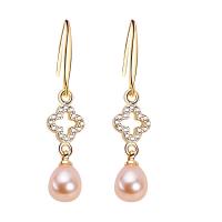 Freshwater Pearl Brass Earring, with Brass, 18K gold plated, micro pave cubic zirconia & for woman 