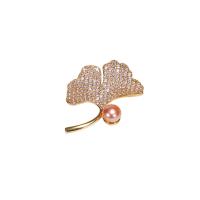 Freshwater Pearl Brooch, with Copper Alloy, plated, micro pave cubic zirconia & for woman 
