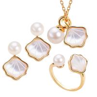 Brass Freshwater Pearl Jewelry Sets, with Shell & Brass, plated & for woman 
