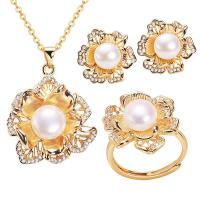 Brass Freshwater Pearl Jewelry Sets, with Brass, plated & micro pave cubic zirconia & for woman 