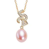 Freshwater Pearl Brass Necklace, with Copper Alloy, gold color plated, micro pave cubic zirconia & for woman Approx 17.71 Inch 