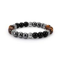 Gemstone Bracelets, Zinc Alloy, with Tiger Eye & Hematite, plated & for woman Approx 7.87 Inch 