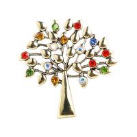 Rhinestone Zinc Alloy Brooch, Tree, gold color plated, Unisex & with rhinestone, multi-colored 