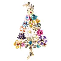 Christmas Jewelry Brooch , Zinc Alloy, Christmas Tree, gold color plated, Christmas Design & for woman & enamel & with rhinestone, multi-colored 
