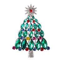 Christmas Jewelry Brooch , Zinc Alloy, Christmas Tree, silver color plated, Christmas Design & for woman & with rhinestone, green 