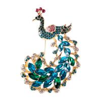Rhinestone Zinc Alloy Brooch, Peacock, gold color plated, for woman & with rhinestone 