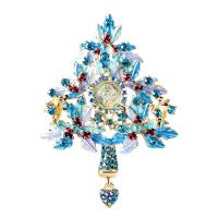 Christmas Jewelry Brooch , Zinc Alloy, Christmas Tree, gold color plated, Christmas Design & for woman & enamel & with rhinestone, blue 