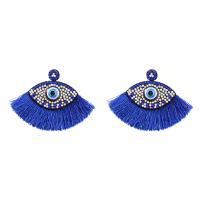Evil Eye Earrings, Cotton Cord, with Resin, Fan, Bohemian style & evil eye pattern & for woman & with rhinestone 