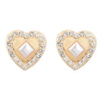 Zinc Alloy Rhinestone Stud Earring, Heart, gold color plated, fashion jewelry & for woman & with rhinestone 
