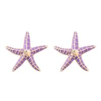 Enamel Zinc Alloy Stud Earring, Starfish, gold color plated, fashion jewelry & for woman 