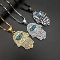 Evil Eye Jewelry Necklace, Titanium Steel, Hamsa, Vacuum Ion Plating, Unisex & with rhinestone Approx 24 Inch 