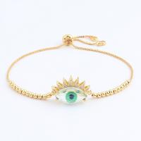 Evil Eye Jewelry Bracelet, Brass, gold color plated, Adjustable & micro pave cubic zirconia Approx 7.87 Inch 