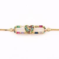 Cubic Zirconia Micro Pave Brass Bracelet, Vacuum Plating, Adjustable & micro pave cubic zirconia & for woman, multi-colored Approx 7.87 Inch 