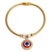 Evil Eye Jewelry Bracelet, 316L Stainless Steel, Vacuum Plating, for woman & enamel & with rhinestone, golden, 56mm 