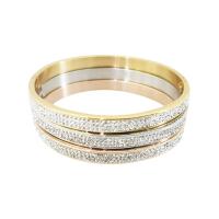 Stainless Steel Bangle, 304 Stainless Steel, Vacuum Plating, micro pave cubic zirconia & for woman & with rhinestone 