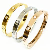 Stainless Steel Bangle, 304 Stainless Steel, Vacuum Plating, Unisex & open & micro pave cubic zirconia 