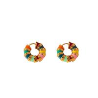 Brass Hoop Earring, fashion jewelry & for woman & enamel, multi-colored 