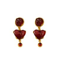 Brass Drop Earring, with Resin, gold color plated, fashion jewelry & for woman, red 