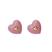 Brass Stud Earring, Heart, stoving varnish, fashion jewelry & for woman 