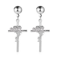 Brass Drop Earring, Cross, plated, fashion jewelry & for woman 