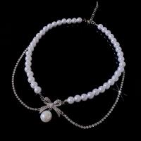 Collar de perlas de plástico, aleación de zinc, con Perlas plásticas, con 2.56inch extender cadena, Joyería & para mujer & con diamantes de imitación, longitud:aproximado 14.57 Inch, Vendido por UD