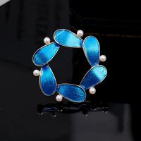 El esmalte Broche, aleación de zinc, con Perlas plásticas, Joyería & para mujer, azul de pavo real, 45x44mm, Vendido por UD