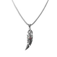 Stainless Steel Jewelry Necklace, 304 Stainless Steel, Feather, polished & for man & with rhinestone, silver color 