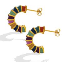 Titanium Steel Earrings, plated, fashion jewelry & for woman & enamel, golden 