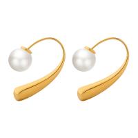 Titanium Steel Earrings, with Plastic Pearl, plated, fashion jewelry & for woman 5*27mm,8mm 