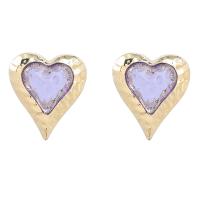 Resin Zinc Alloy Earring, with Resin, Heart, gold color plated, fashion jewelry & for woman 