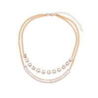 Fashion Multi Layer Necklace, Zinc Alloy, with 7cm extender chain, gold color plated, Double Layer & fashion jewelry & for woman & with rhinestone, golden cm 