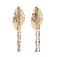 Fashion Fringe Boucles d'oreilles, alliage de zinc, feuille, Placage de couleur d'or, bijoux de mode & pour femme & avec strass, doré Vendu par paire