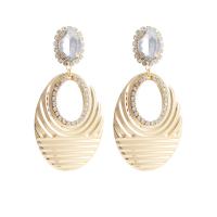 Zinc Alloy Rhinestone Drop Earring, Flat Oval, gold color plated, fashion jewelry & for woman & with rhinestone, golden 