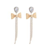 Fashion Fringe Earrings, Zinc Alloy, Bowknot, gold color plated, fashion jewelry & for woman & with rhinestone, golden 