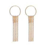 Fashion Fringe Earrings, Zinc Alloy, with Rhinestone Clay Pave, gold color plated, fashion jewelry & for woman, golden 