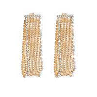 Fashion Fringe Earrings, Zinc Alloy, gold color plated, fashion jewelry & for woman & with rhinestone, golden 