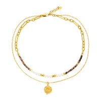 Freshwater Pearl Brass Necklace, with Natural Stone & Freshwater Pearl, with 5cm extender chain, real gold plated, Double Layer & fashion jewelry & for woman Approx 46 cm, Approx  50 cm 