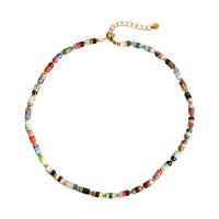 Gemstone Necklaces, Titanium Steel, with Natural Stone, with 5cm extender chain, real gold plated, Bohemian style & for woman Approx 37 cm 