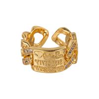 Цирконий Micro Pave Латунь палец кольцо, 18K золотым напылением, регулируемый & инкрустированное микро кубического циркония & Женский, Много цветов для выбора, размер:6-8, продается PC