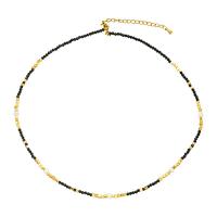Gemstone Necklaces, Brass, with Black Spinel & Seedbead, with 5cm extender chain, 18K gold plated, fashion jewelry & for woman Approx 39 cm 