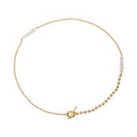 Freshwater Pearl Brass Necklace, with Freshwater Pearl, 18K gold plated, fashion jewelry & for woman Approx 50 cm 