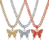 Rhinestone Zinc Alloy Necklace, Butterfly, plated, with rhinestone Approx 17.71 Inch 