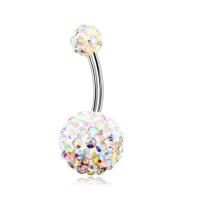 Stainless Steel Belly Ring, 316L Stainless Steel, electrolyzation, micro pave cubic zirconia 14mm 