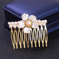Bridal Decorative Hair Comb, Freshwater Pearl, with Brass, for woman, 4-5mm 