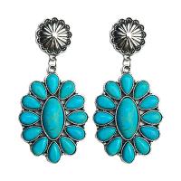 Turquoise Zinc Alloy Earring, with turquoise, fashion jewelry & for woman, two different colored, 72mm 