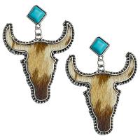 Bijoux boucle d'oreille a la mode, alliage de zinc, avec turquoise & cuir de peau de vache, bijoux de mode & pour femme, plus de couleurs à choisir, 61mm Vendu par sac