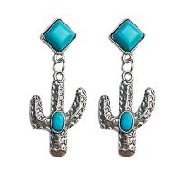 Turquoise Zinc Alloy Earring, with turquoise, fashion jewelry & for woman, two different colored, 48mm 