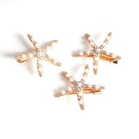 Alligator Hair Clip, Zinc Alloy, with Plastic Pearl, Starfish, gold color plated, fashion jewelry & for woman & with rhinestone, golden 