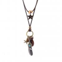 Zinc Alloy Sweater Chain Necklace, with turquoise & Velveteen Cord, Feather, plated, Double Layer & for woman Approx 76 cm 